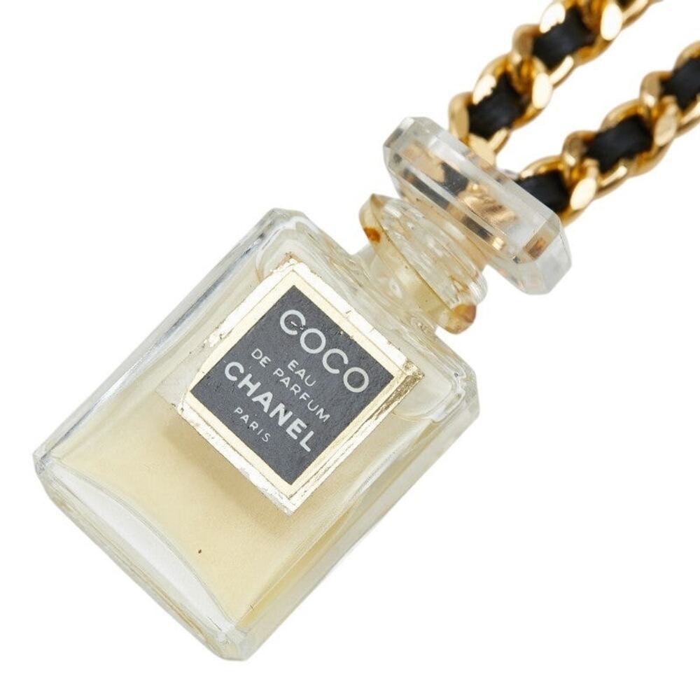 Chanel Perfume Bottle Motif Plated Glass Leather Necklace White Gold